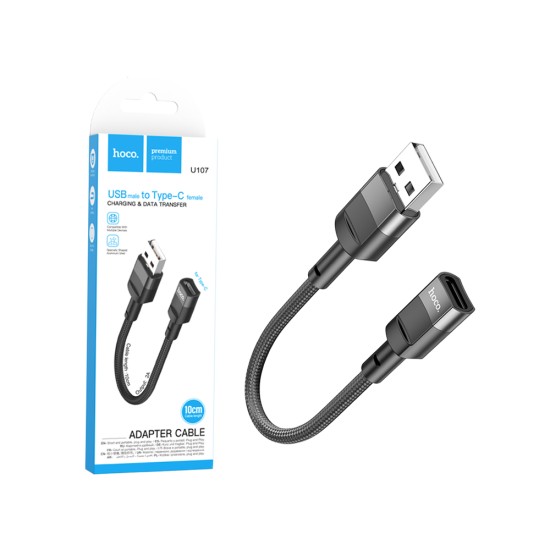 Hoco Adapter Cable U107 USB Male to Type-C Female 0.1m Black